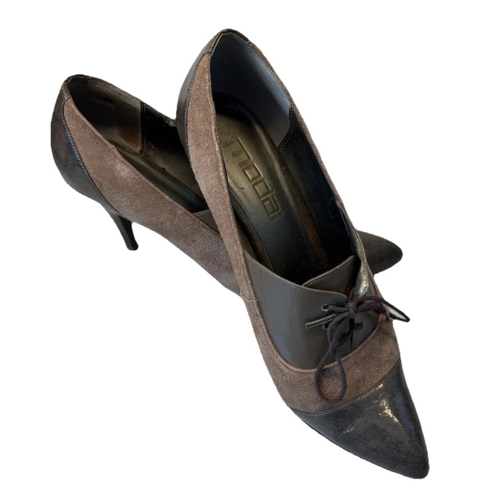 Mode Spana Vintage Woman's 8.5 Oxford Pumps W/Lace Up Brown Taupe Glossy Cap Toe - Picture 3 of 10